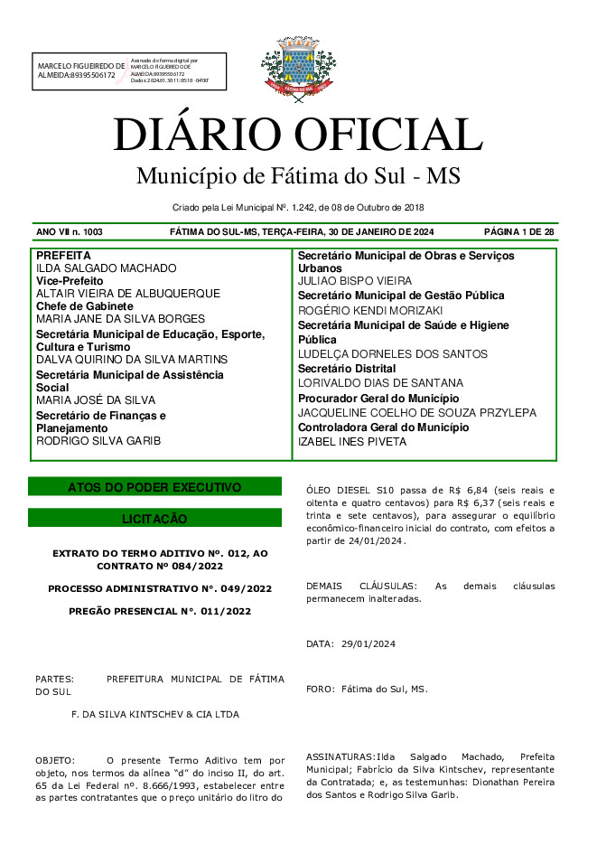 Diário Oficial - Edição nº 1003