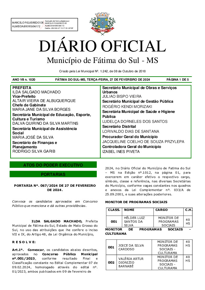 Diário Oficial - Edição nº 1020