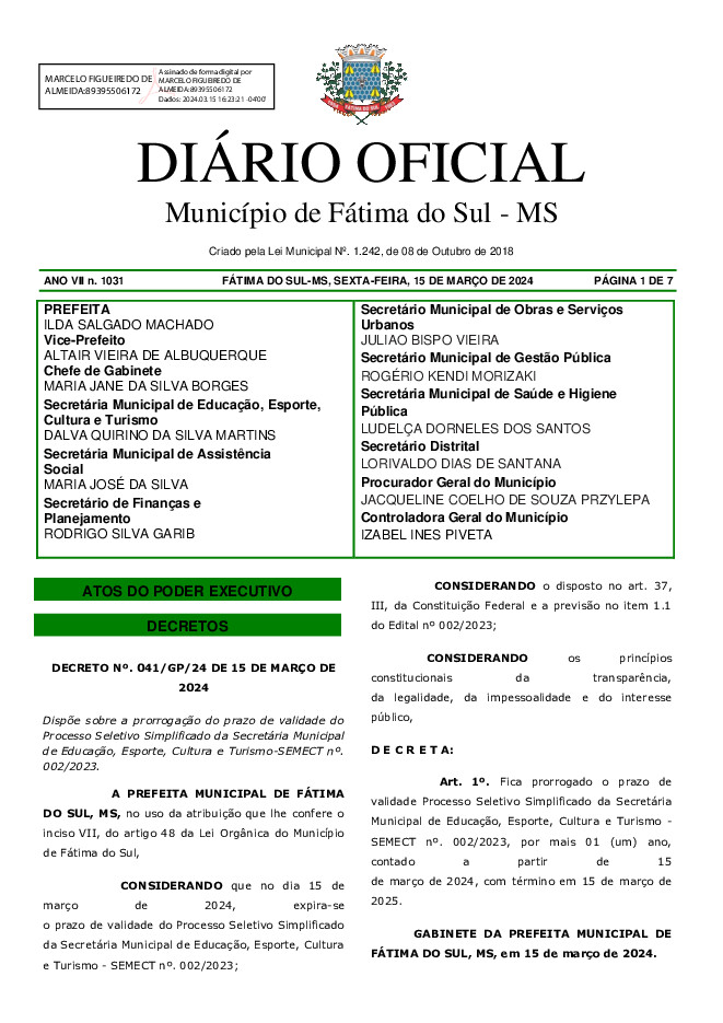 Diário Oficial - Edição nº 1031