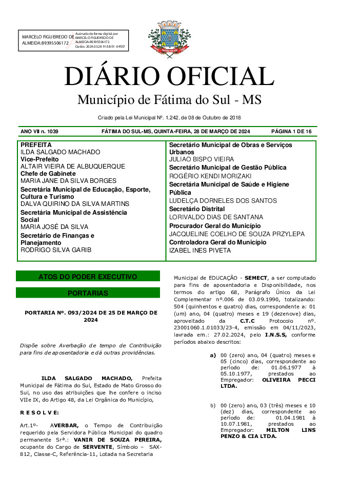 Diário Oficial - Edição nº 1039