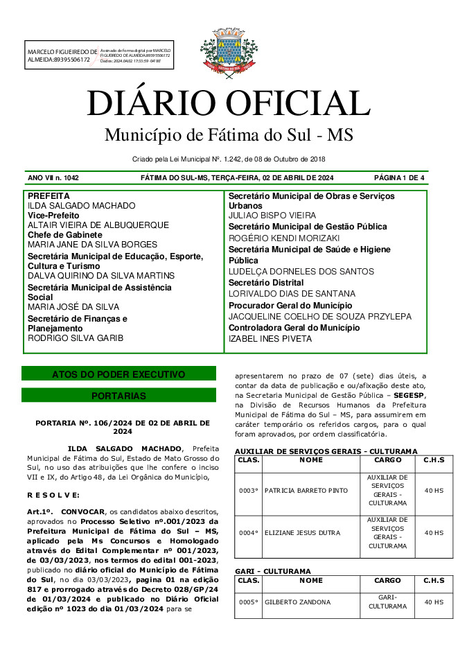 Diário Oficial - Edição nº 1042