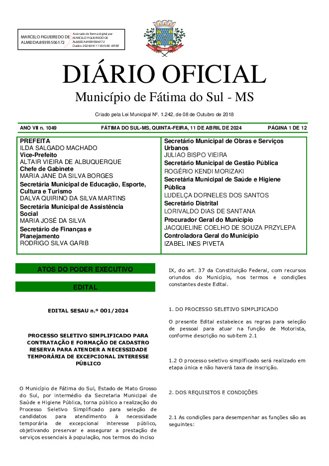 Diário Oficial - Edição nº 1049