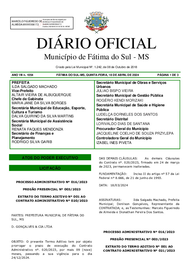 Diário Oficial - Edição nº 1054