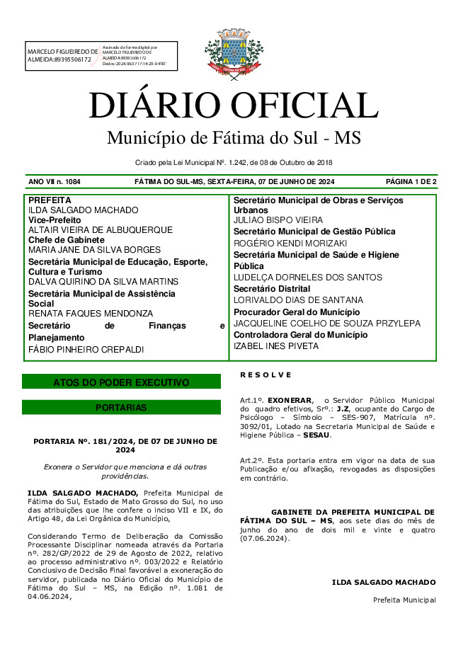 Diário Oficial - Edição nº 1084