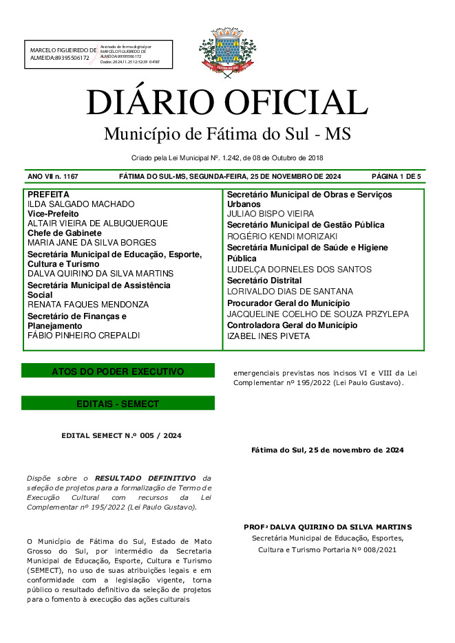 Diário Oficial - Edição nº 1167