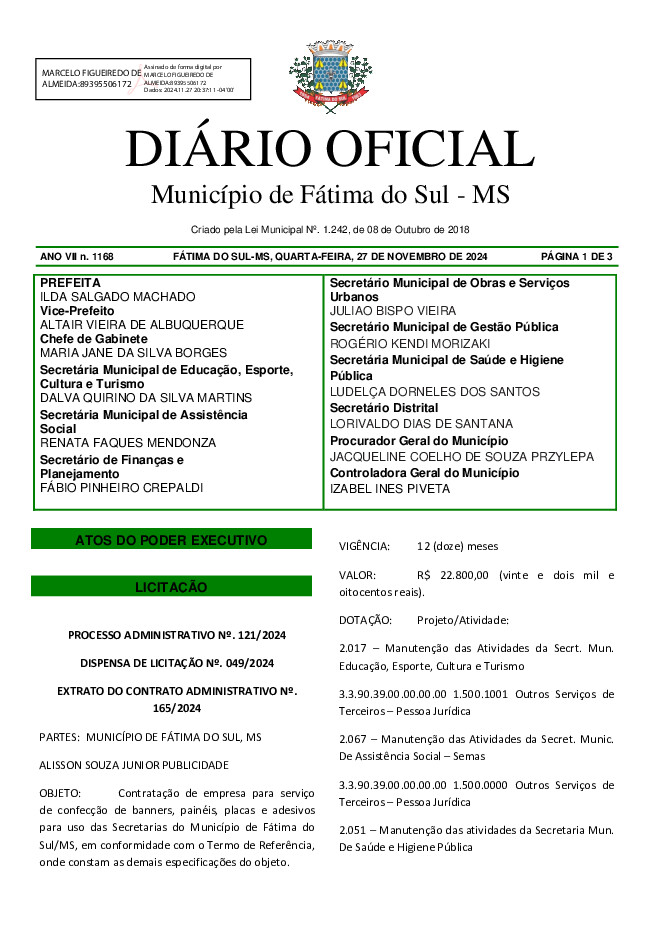 Diário Oficial - Edição nº 1168