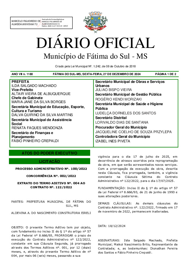 Diário Oficial - Edição nº 1180