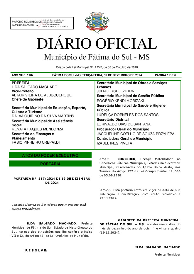 Diário Oficial - Edição nº 1182