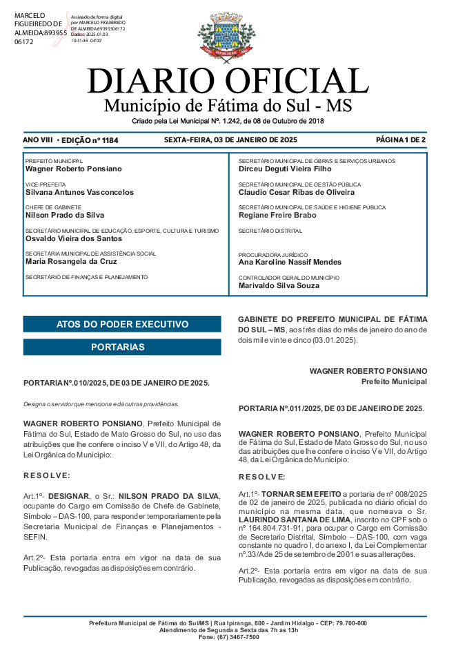 Diário Oficial - Edição nº 1184