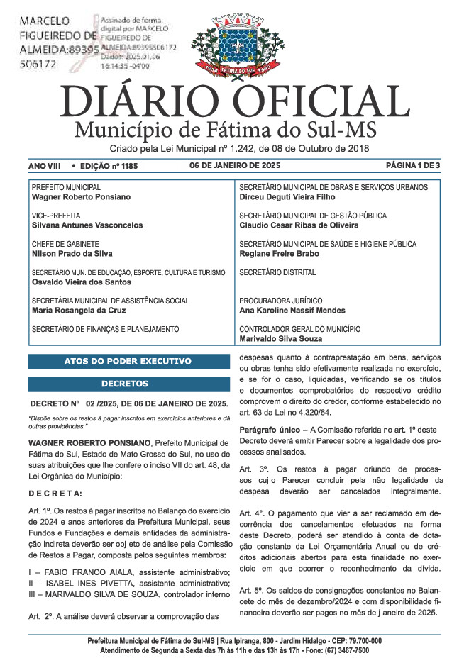 Diário Oficial - Edição nº 1185