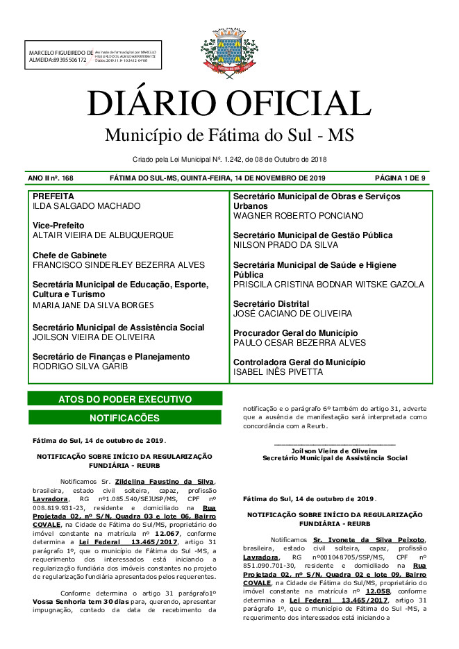 Diário Oficial - Edição nº 168