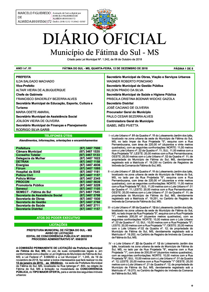 Diário Oficial - Edição nº 1