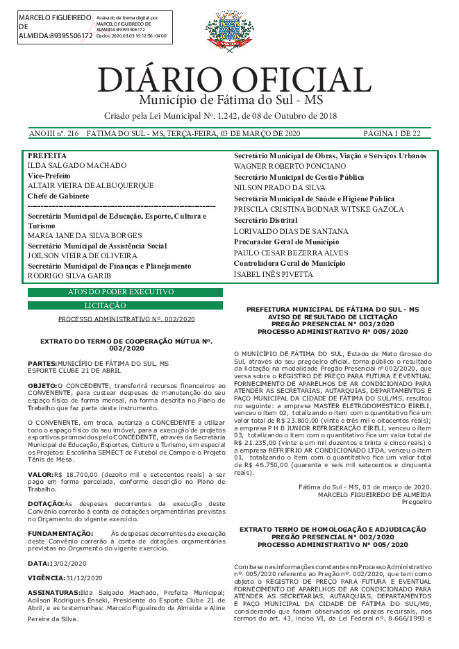 Diário Oficial - Edição nº 216