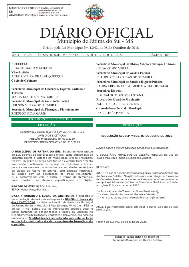 Diário Oficial - Edição nº 279