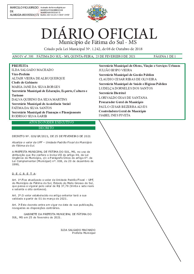 Diário Oficial - Edição nº 398