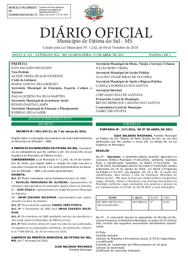 Diário Oficial - Edição nº 421