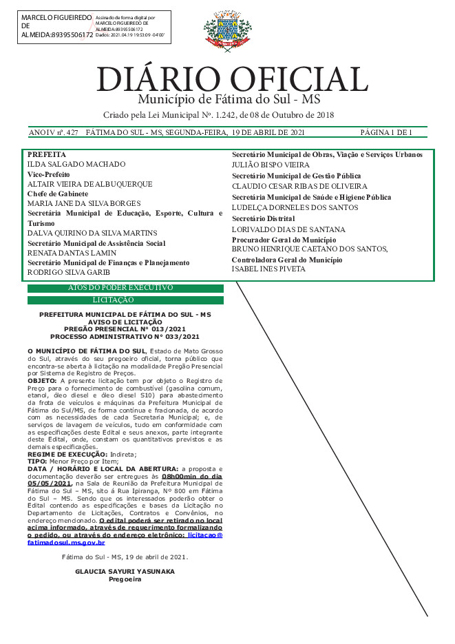 Diário Oficial - Edição nº 427