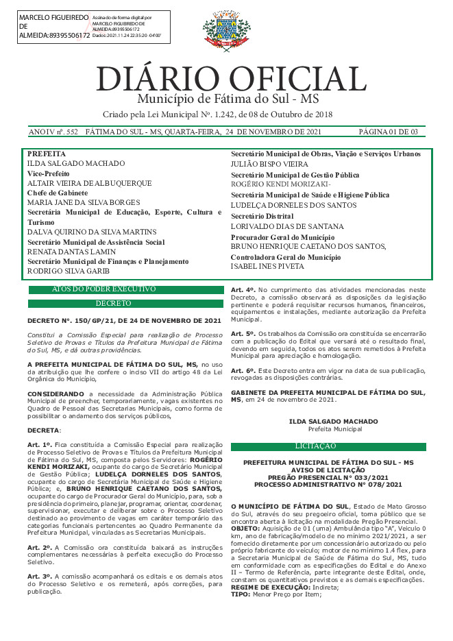 Diário Oficial - Edição nº 552