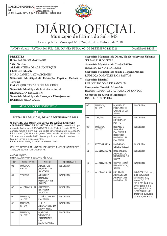 Diário Oficial - Edição nº 562