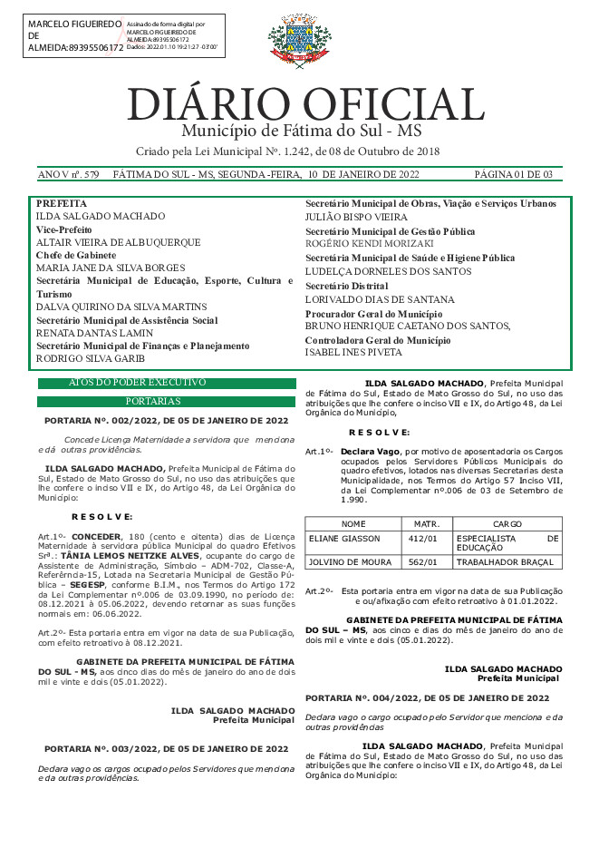 Diário Oficial - Edição nº 579