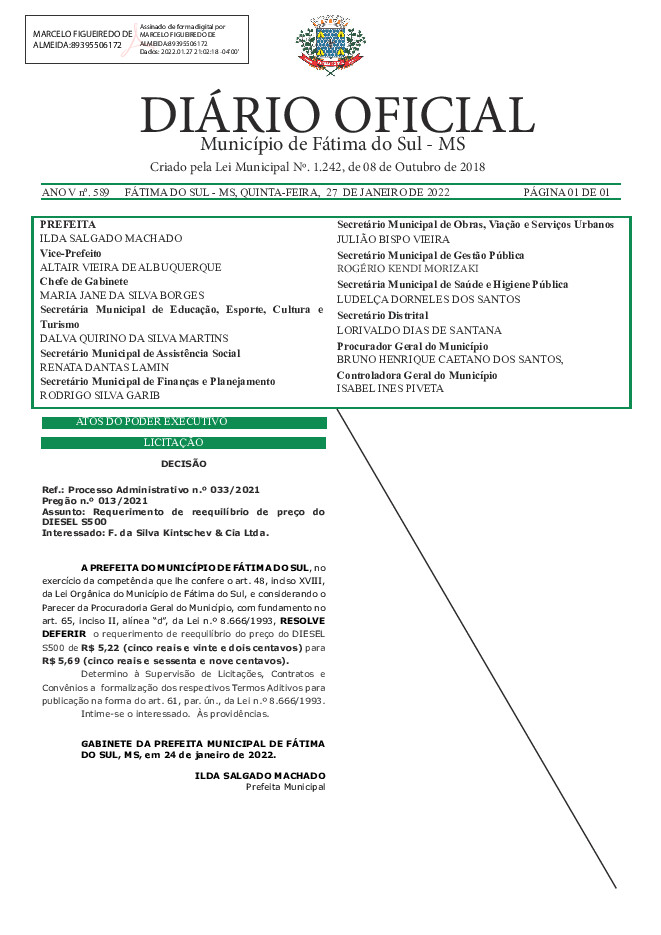 Diário Oficial - Edição nº 589