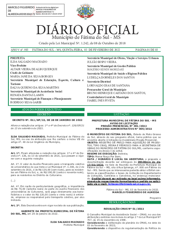 Diário Oficial - Edição nº 593