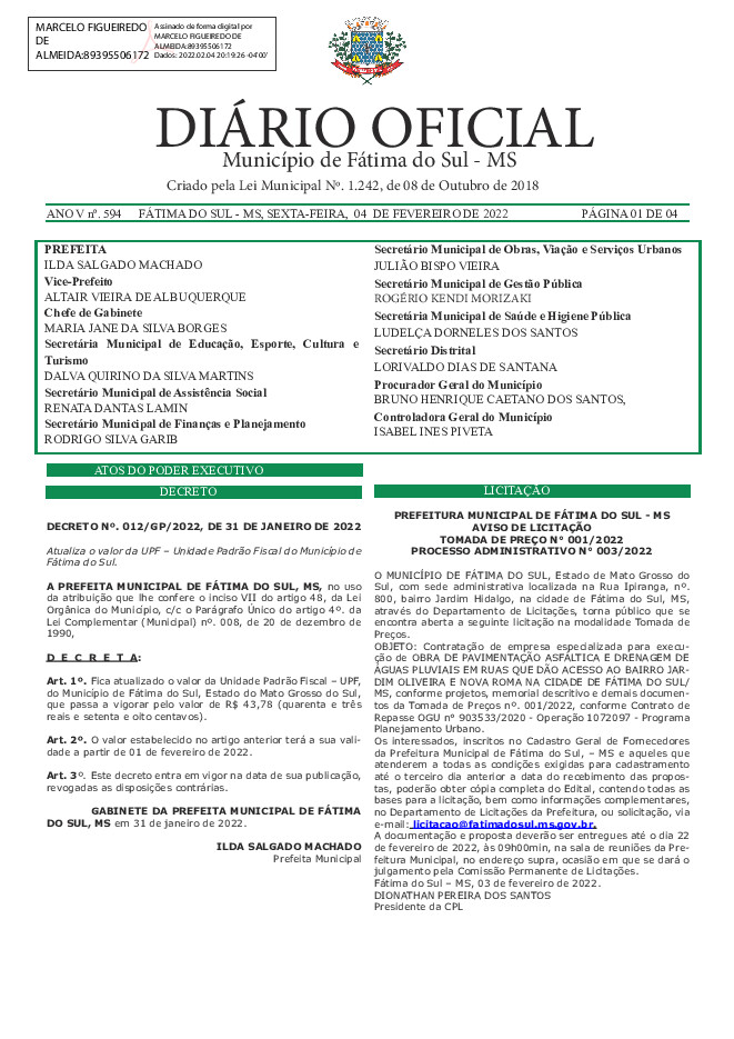 Diário Oficial - Edição nº 594