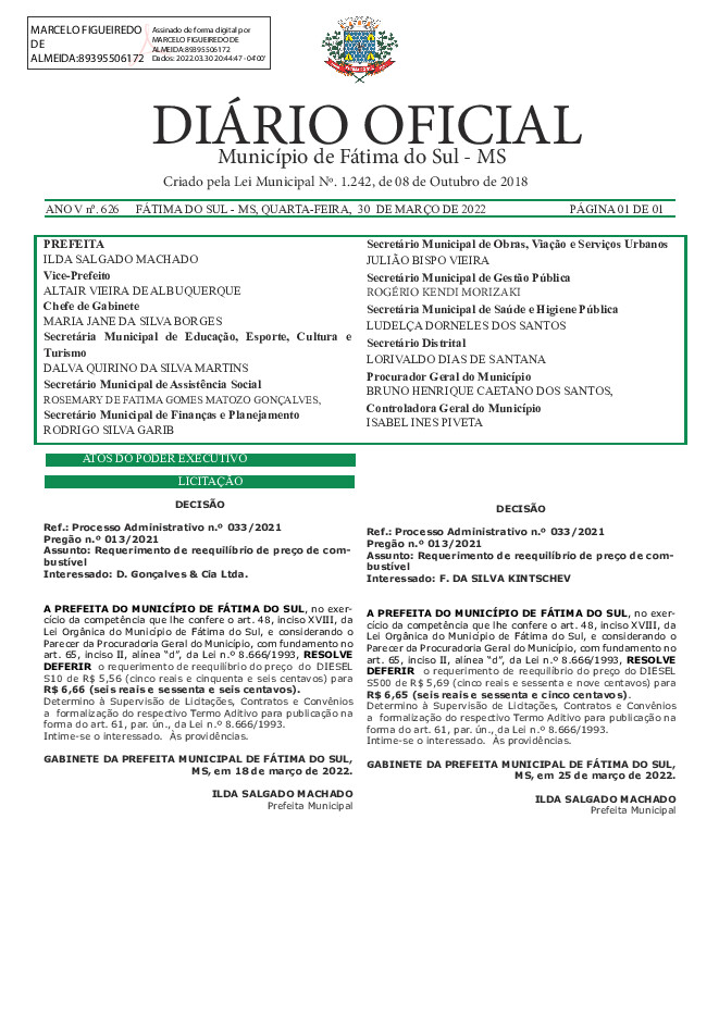 Diário Oficial - Edição nº 626