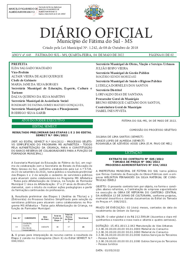 Diário Oficial - Edição nº 645