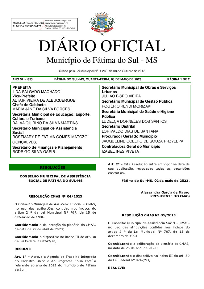 Diário Oficial - Edição nº 853