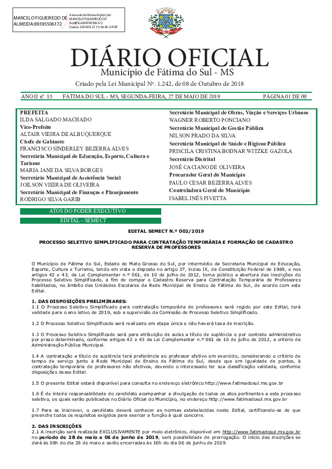 Diário Oficial - Edição nº 85