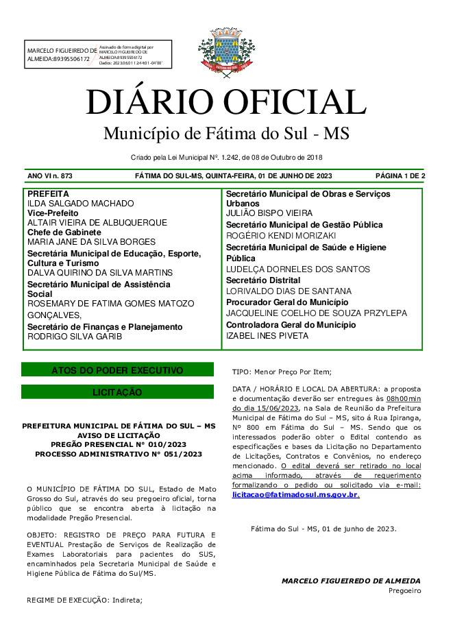 Diário Oficial - Edição nº 873