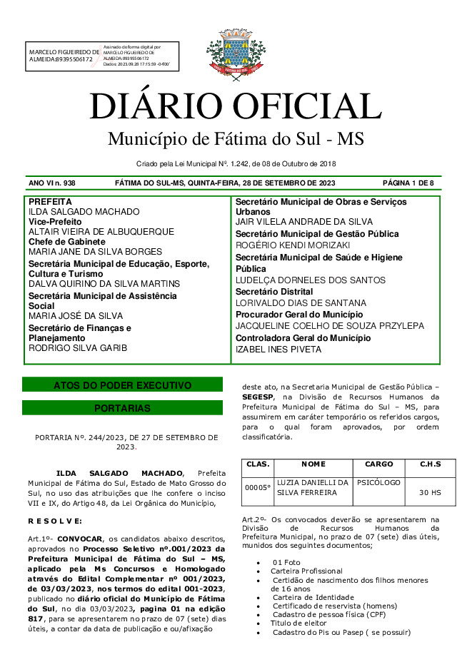 Diário Oficial - Edição nº 938
