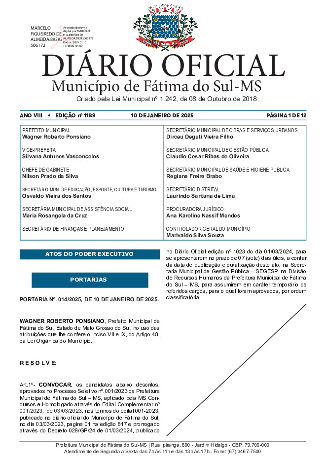 Diário Oficial - Edição nº 1189