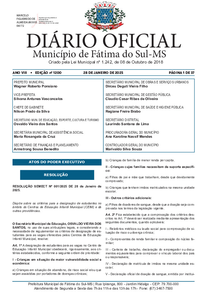 Diário Oficial - Edição nº 1200