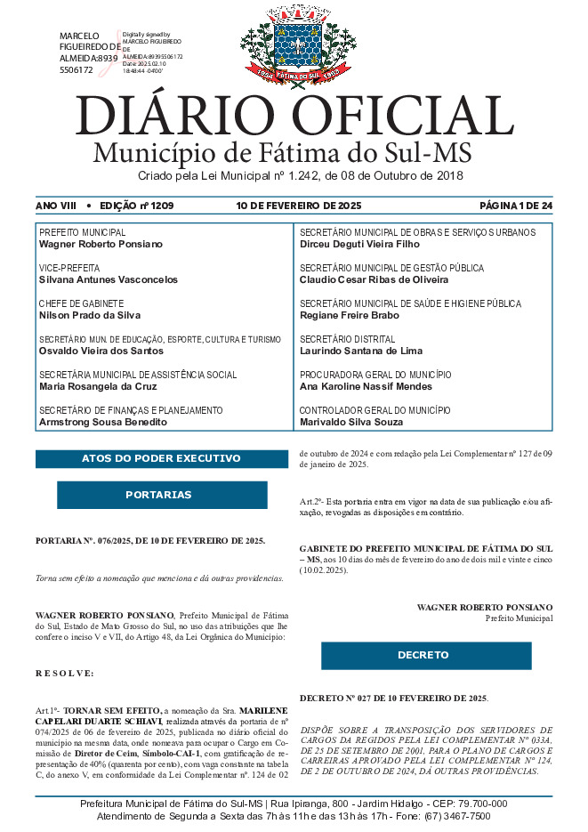 Diário Oficial - Edição nº 1209