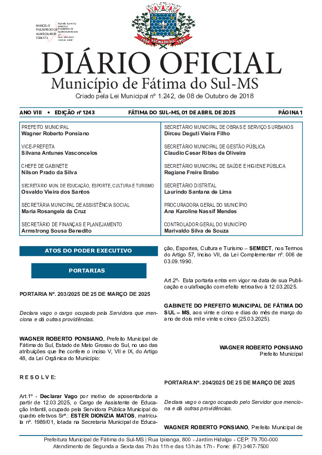 Diário Oficial - Edição nº 1243