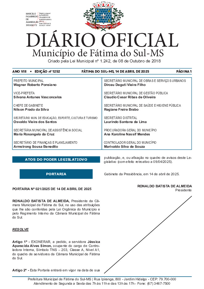 Diário Oficial - Edição nº 1252
