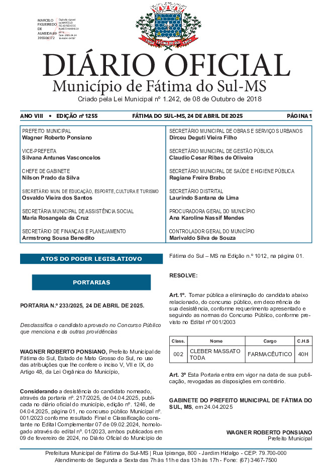 Diário Oficial - Edição nº 1255