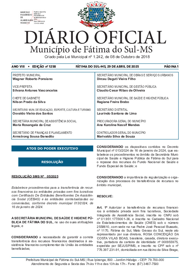 Diário Oficial - Edição nº 1258