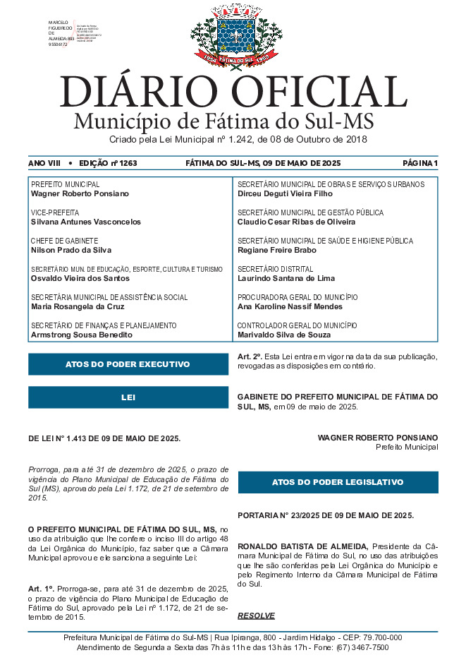 Diário Oficial - Edição nº 1263