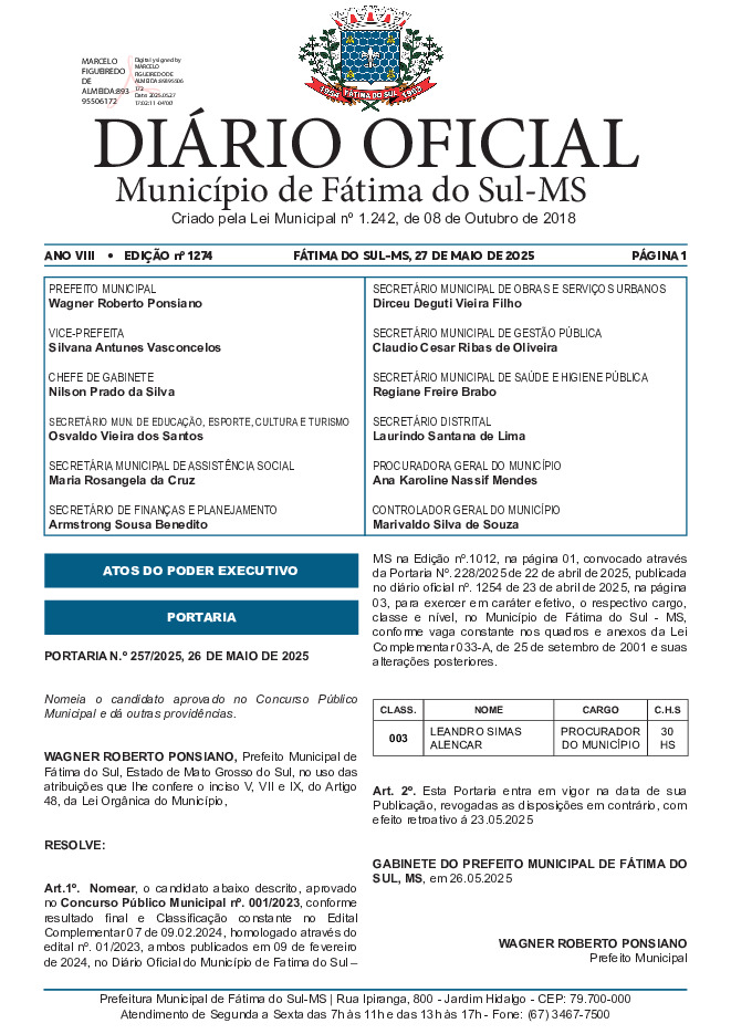 Diário Oficial - Edição nº 1274