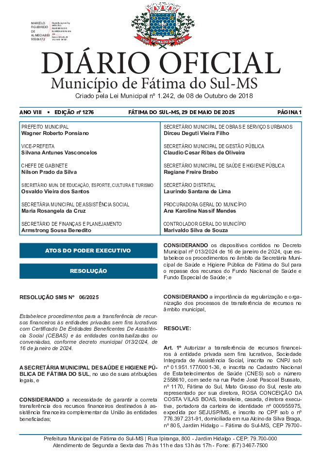 Diário Oficial - Edição nº 1276