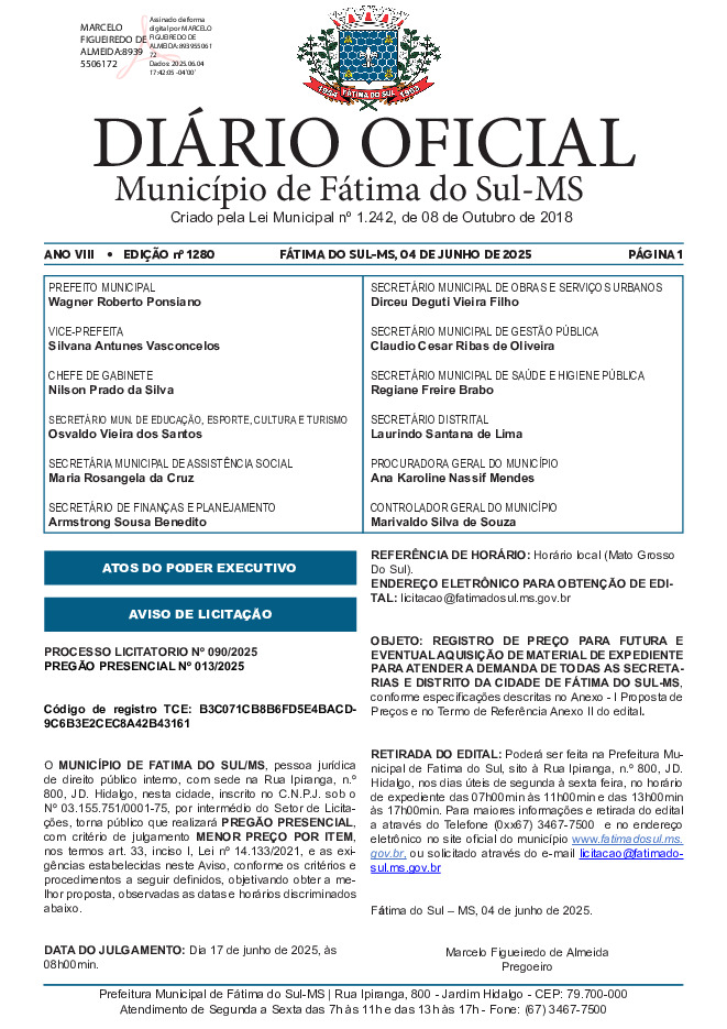 Diário Oficial - Edição nº 1280