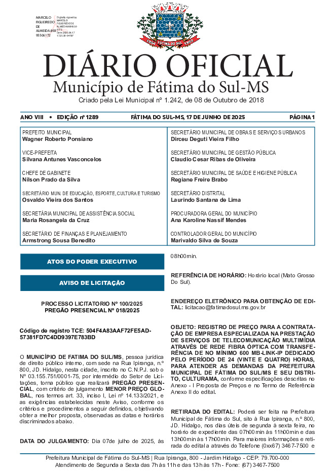 Diário Oficial - Edição nº 1289