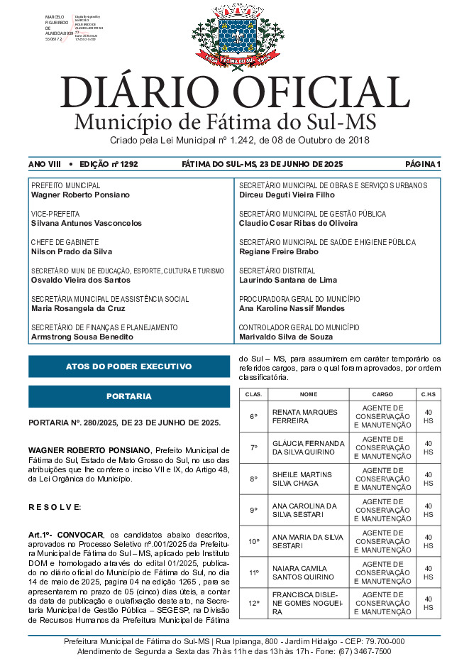 Diário Oficial - Edição nº 1292