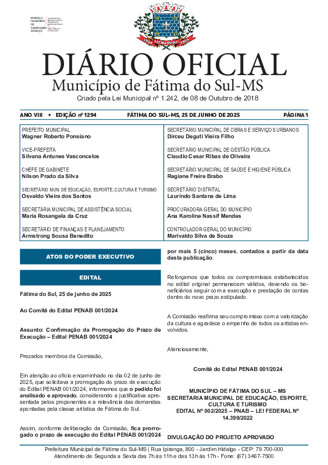 Diário Oficial - Edição nº 1294