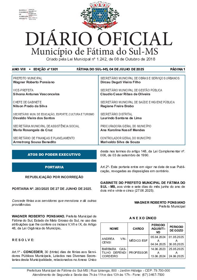 Diário Oficial - Edição nº 1301