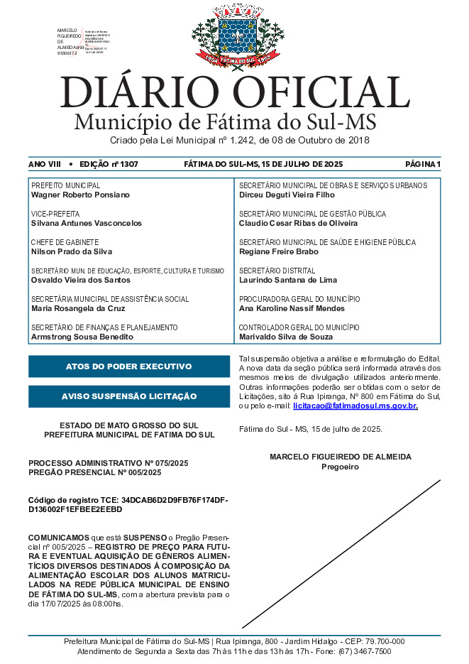 Diário Oficial - Edição nº 1307