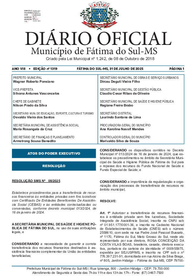 Diário Oficial - Edição nº 1319